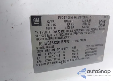 2013 Chevrolet Express 2500 Work Van из США, поврежденный, VIN 1GCWGFFA2D1167078